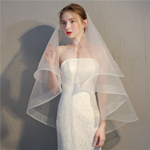 Velos nupciales con borde de pelo de <span class=keywords><strong>caballo</strong></span>, accesorios de boda cortos de dos capas, <span class=keywords><strong>blanco</strong></span> puro/Marfil, 60x90cm - Product Image 2
