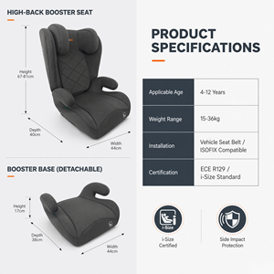 ECE R129/03 I-Size Certified Detachable <strong>Booster</strong> <strong>Seat</strong> 76-150cm 36kg Load Capacity 4-12 Years Non-Foldable - Product Image 3