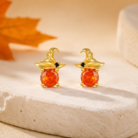 Boucles d'oreilles clous géométriques QX personnalisées OEM en argent sterling 925 plaqué or 18 carats avec zircon cubique orange, bijoux fins pour femmes, vente en gros