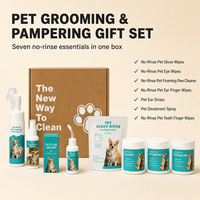 Kit de nettoyage pour animaux de compagnie sans rinçage, ensemble de toilettage pour chiens et chats, 7 pièces, lingettes pour dents, yeux, oreilles, doigts, mousse pour pattes, spray désodorisant, boîte cadeau, hypoallergénique