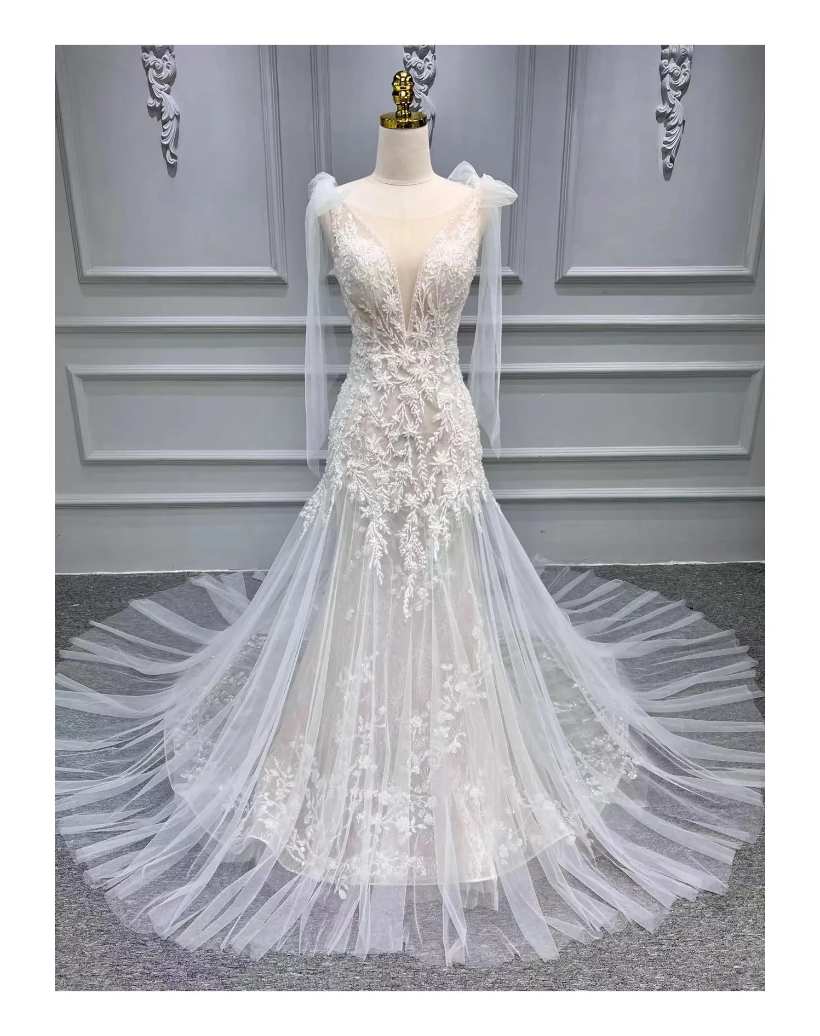 Abito da sposa con perla nuovo design di moda di lusso 2023 arrivo di lusso abito luminoso moderno in pizzo personalizzato Vestido De Noiva