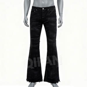 بيع بالجملة مخصص ارتفاع منخفض أسود نحيف نحيل صالح Bootcut جرس أسود أسفل بالأسى خمر الشمع اندلعت بنطلون الجينز للرجال - Product Image 3