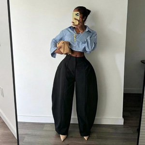 Pantalon cargo ample pour <span class=keywords><strong>femme</strong></span>, taille haute, style Y2K coréen, avec fermeture à boutons - Product Image 6