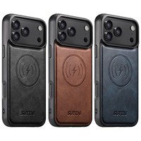 Étui de téléphone magnétique anti-chute en cuir PU texturé effet vachette avec protection de l'appareil photo pour Apple séries 18/17/16/15/14/13/12