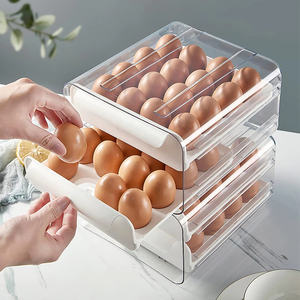 32 compartment egg storage drawer <b>container</b> for <b>refrigerators</b>, transparent double-layer egg storage rack wholesale - Product Image 1