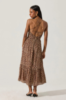Robe longue personnalisable à imprimé léopard, bretelles spaghetti, col cœur, à volants