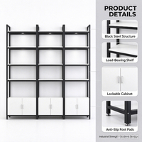 Étagère de présentation en acier noir avec armoire de rangement blanche, unité d'étagères de présentation multi-niveaux pour magasin