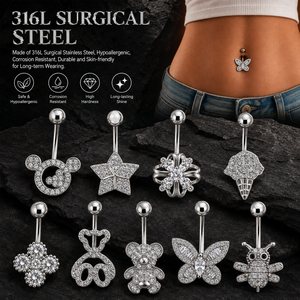 Anillos para <span class=keywords><strong>Ombligo</strong></span> <span class=keywords><strong>de</strong></span> Acero Quirúrgico 316L con Circonita Cúbica, Mariposa, Estrella, Osito, Joyería Corporal para <span class=keywords><strong>Mujer</strong></span>, Hipoalergénica - Product Image 1