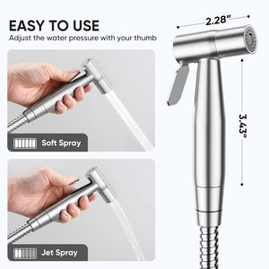 Pulvérisateur de bidet portatif en acier inoxydable avec <span class=keywords><strong>jet</strong></span> réglable, <span class=keywords><strong>kit</strong></span> de <span class=keywords><strong>toilette</strong></span> avec tuyau, douche musulmane pour le nettoyage des couches et des salles de bain - Product Image 4