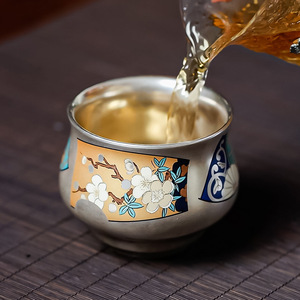 Tasse à thé en porcelaine Wanhua Silver Press Hand Master Cup, forme tambour, avec motif floral, pour le thé de l'après-midi, style rétro luxueux - Product Image 2
