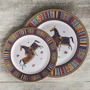 Vente en gros d'assiettes à dîner de 10 pouces service en céramique vaisselle en porcelaine d'os assiettes à dîner en porcelaine avec cheval - Product Image 3