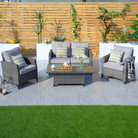 Ensemble de 4 pièces en osier pour terrasse de jardin, accoudoir rembourré, canapé, chaise avec cadre en aluminium, matériau en rotin pour hôtels