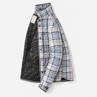Veste chemise matelassée à carreaux bleu marine blanc neutre pour homme, minimaliste, facile à assortir pour le bureau et les activités de plein air