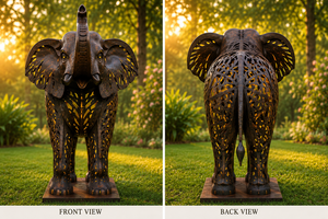 Grande sculpture d'éléphant en métal grandeur nature, statue abstraite creuse en bronze pour la décoration extérieure de jardin, de cour et de patio - Product Image 3