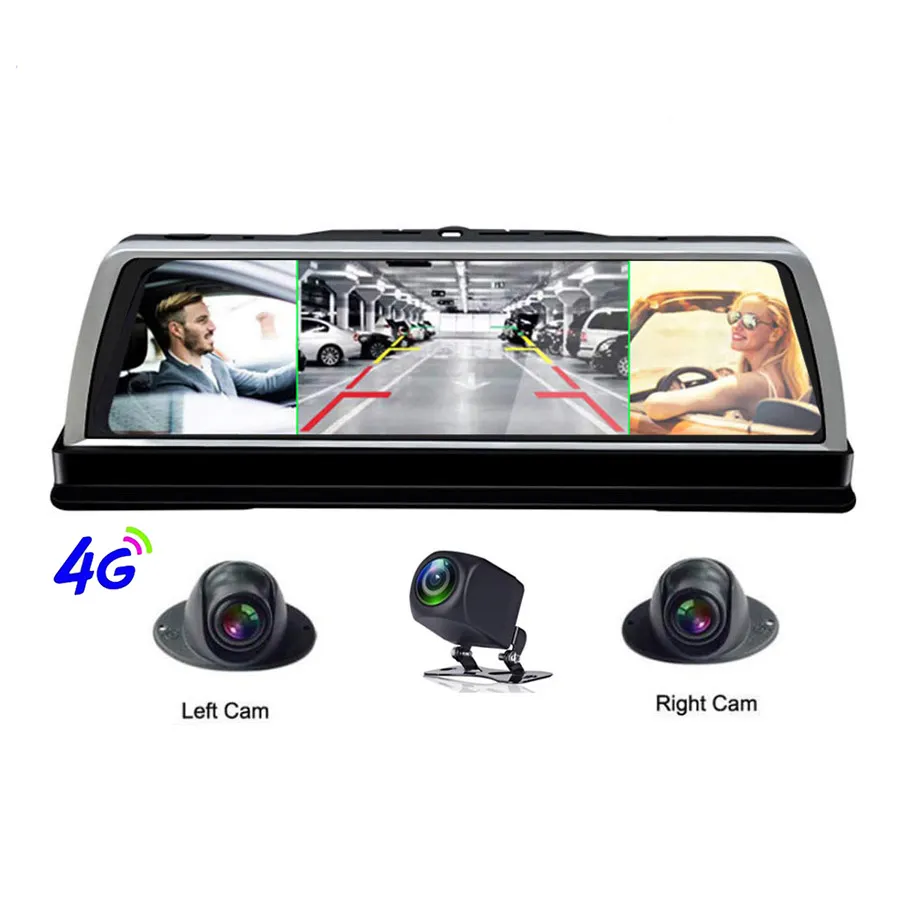 10" 4G WiFi 4 Cameras Android Car ADAS Dash Cam 1080P Rearview Mirror DVR Video Recorder with GPS Navigation