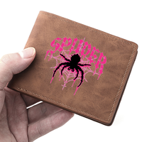 Dompet Kulit PU Sederhana Pria Motif Laba-laba, Dompet Tipis dengan Kantong Koin Ber-resleting, Banyak Slot Kartu Kredit, Hadiah Khusus