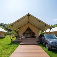 Tentes de safari de glamping de luxe pour 2 personnes, quatre saisons, tissu en toile PVC, taille 7x9m, structure en acier, une chambre, salon