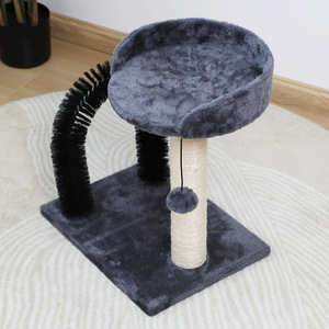 Arbre à chat avec griffoir et brosse pour chats, gris, durable, un niveau, design simple - Product Image 3