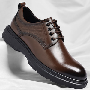 Chaussures Richelieu en cuir pour hommes, bout rond, à lacets, semelle souple en caoutchouc, pour mariage, couleur unie, automne, tenue de ville formelle - Product Image 1