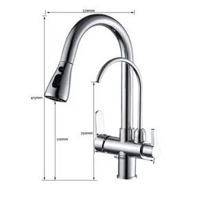 Sang trọng Brass 3 Way Nước Nhà Bếp vòi lọc kéo ra cho bồn rửa nhà bếp Mixer tap Máy lọc nước