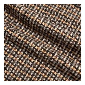 High quality tweed fabric 100% polyester woven houndstooth plaid woolen blended polyester tweed brushed fabric