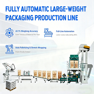 Ligne de remplissage de sacs entièrement automatique et machine de palettisation pour poudres, granulés, aliments pour <span class=keywords><strong>animaux</strong></span>, céréales, chaux, sciure de bois de 25 kg et 50 kg - Product Image 1