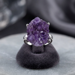 925 Sterling Silver Amethyst Druzy Gemstone Ring Handmade ODM OEM Fine Jewelry Trendy Wedding Prong Setting Birthstone Wholesale - Product Image 3