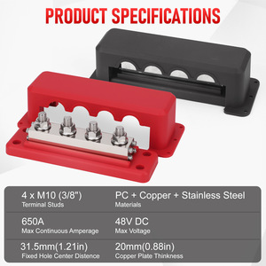 ชุดบัสบาร์ทองแดง M10 สำหรับแบตเตอรี่ RV แบบ 4 ทาง 600A 48V พร้อมขั้วต่อและปลอกหุ้มกันความร้อน - Product Image 5