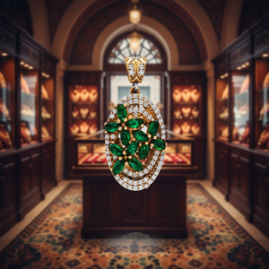 Turkish Handmade Ottoman Authentic Design Oval Shape <b>Emerald</b> CZ Stone Silver <b>Pendant</b> Wholesale Grandbazaar Jewellery - Product Image 3