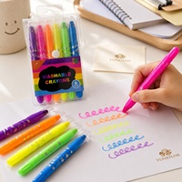 Crayons néon fluorescents 6 couleurs en plastique, lavables, non toxiques, sans aiguiseur, avec logo personnalisé, torsadables, pour l'art des enfants et l'école