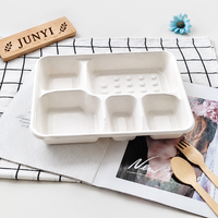 Barquette repas biodégradable en bagasse de canne à sucre à 5 compartiments avec couvercle, compostable, jetable, capacité 36 oz, pour pique-nique moderne