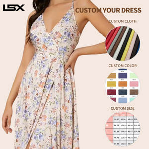 فستان صيفي طويل مفتوح من الأمام بتصميم بوهيمي فضفاض وعصري بطبعة زهور وياقة عميقة على شكل V للنساء، مع إمكانية إضافة شعار مخصص - Product Image 2