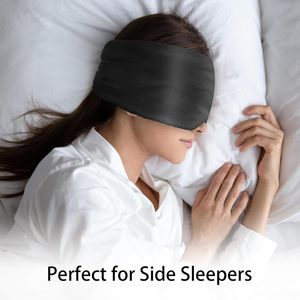 男性と女性のための桑シルク睡眠マスク調節可能なヘッドバンドフルサイズ大睡眠マスク黒 - Product Image 6