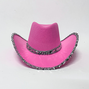 Chapeau <span class=keywords><strong>de</strong></span> cow-boy occidental <span class=keywords><strong>de</strong></span> loisirs à large bord roulé, <span class=keywords><strong>de</strong></span> haute qualité, à bord argenté, réglable pour les fêtes costumées, utilisation quatre saisons - Product Image 2