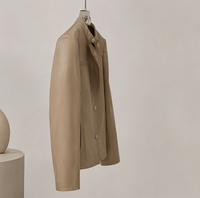 Veste courte en cuir de mouton pour femme, coupe ajustée, col montant, manteau en cuir véritable pour les trajets quotidiens