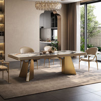 Table à manger rectangulaire en dalle de pierre au design moderne européen, pieds en métal, plateau réglable durable, mobilier de salle à manger pour villa et maison