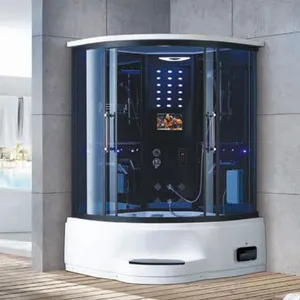 Luxury Interior Steam Shower Cabin Blue Glass Acrylic Massage Tub Steam Room