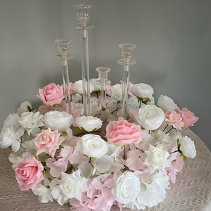 EG-WR-PK01 Nuova <span class=keywords><strong>Serie</strong></span> Romantica Bianco Rosa Ghirlanda di Fiori Artificiali con Supporto, Corona Decorativa per Centrotavola Matrimoniale - Product Image 1