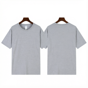 T-shirt décontracté gris uni à col rond et manches courtes pour homme, en jersey tricoté, coupe classique, haut basique - Product Image 1