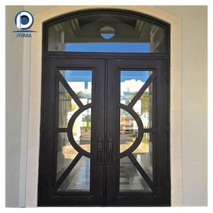 Porte d'entrée moderne simple ou double en fer forgé, design minimaliste en acier et verre sur mesure - Fabricant <span class=keywords><strong>de</strong></span> portes d'entrée contemporaines - Product Image 1