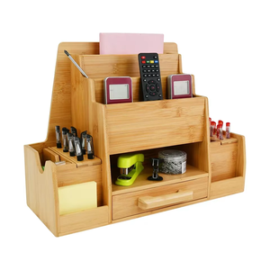 Organisateur de bureau en bois de bambou avec organisateur de fichiers pour le rangement des fournitures de bureau et accessoires de bureau - Product Image 1