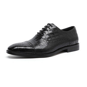 Chaussures en cuir pour hommes, chaussures de ville formelles pour hommes, cuir gaufré crocodile, cuir véritable, cuir de vachette gaufré, Oxford - Product Image 1