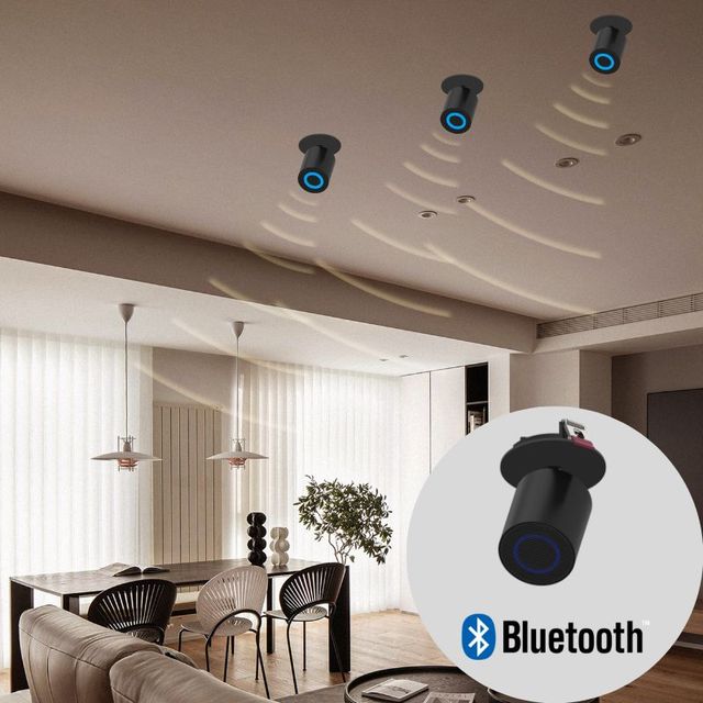 Embedded Wireless Audio Speaker Ceiling Installation Black 85V High Voltage 10 Meters Barrier-Free 24H Playtime for Indoor Party