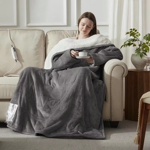 Plaid chauffant électrique portable, réversible en flanelle et sherpa avec contrôleur numérique pour une chaleur douillette - Product Image 3