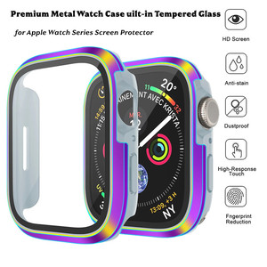 Caja de Reloj de Metal Premium con Cristal Templado para <span class=keywords><strong>Apple</strong></span> <span class=keywords><strong>Watch</strong></span>, Protector de Pantalla de Aleación para IWatch Series - Product Image 1