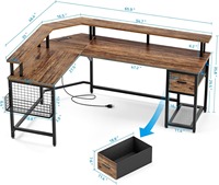 Bureau de jeu en métal en forme de L de 66 pouces avec prise de courant, support d'écran complet, lumières LED, tiroirs, vente en gros d'usine