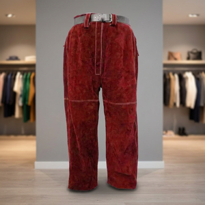 Men's Red <b>Pants</b> High Waist Button Fly Casual Winter Wear Heavyweight <b>Wool</b> Fabric Straight Fit With Belt - Product Image 2