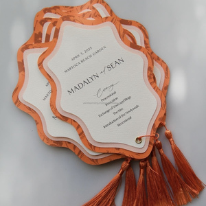 Customized Die Cut Shaped Wedding Card Set Tassel Invitation RSVP Menu Included Personalized Vintage Letterpress <b>Printed</b> <b>Paper</b> - Product Image 3