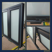 Ventana de Aluminio con Vidrio Esmerilado Pequeña para Baño, Ventana Abatible con Recubrimiento de Polvo Negro y Mosquitera