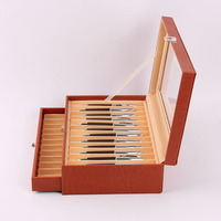 Boîte de présentation à bille en cuir PU avec stylo 24 en gros personnalisé étui de papeterie pour crayons